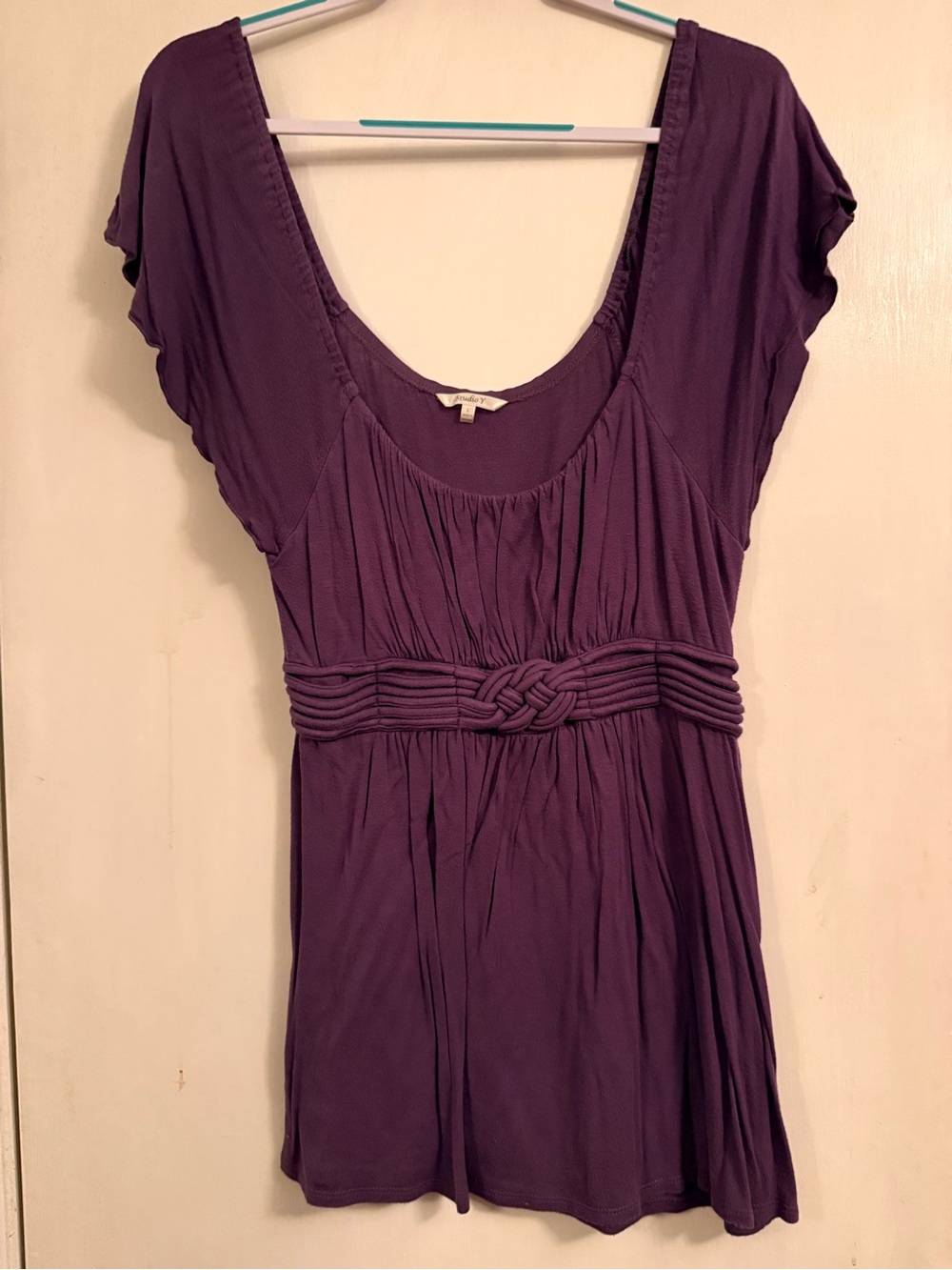 Studio Y Deep Purple Scoop-Neck Knot-Waist Tunic